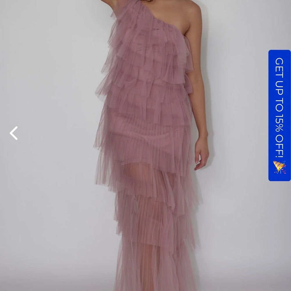ARRABEL TIERED RUFFLE TULLE MAXI DRESS PLUM